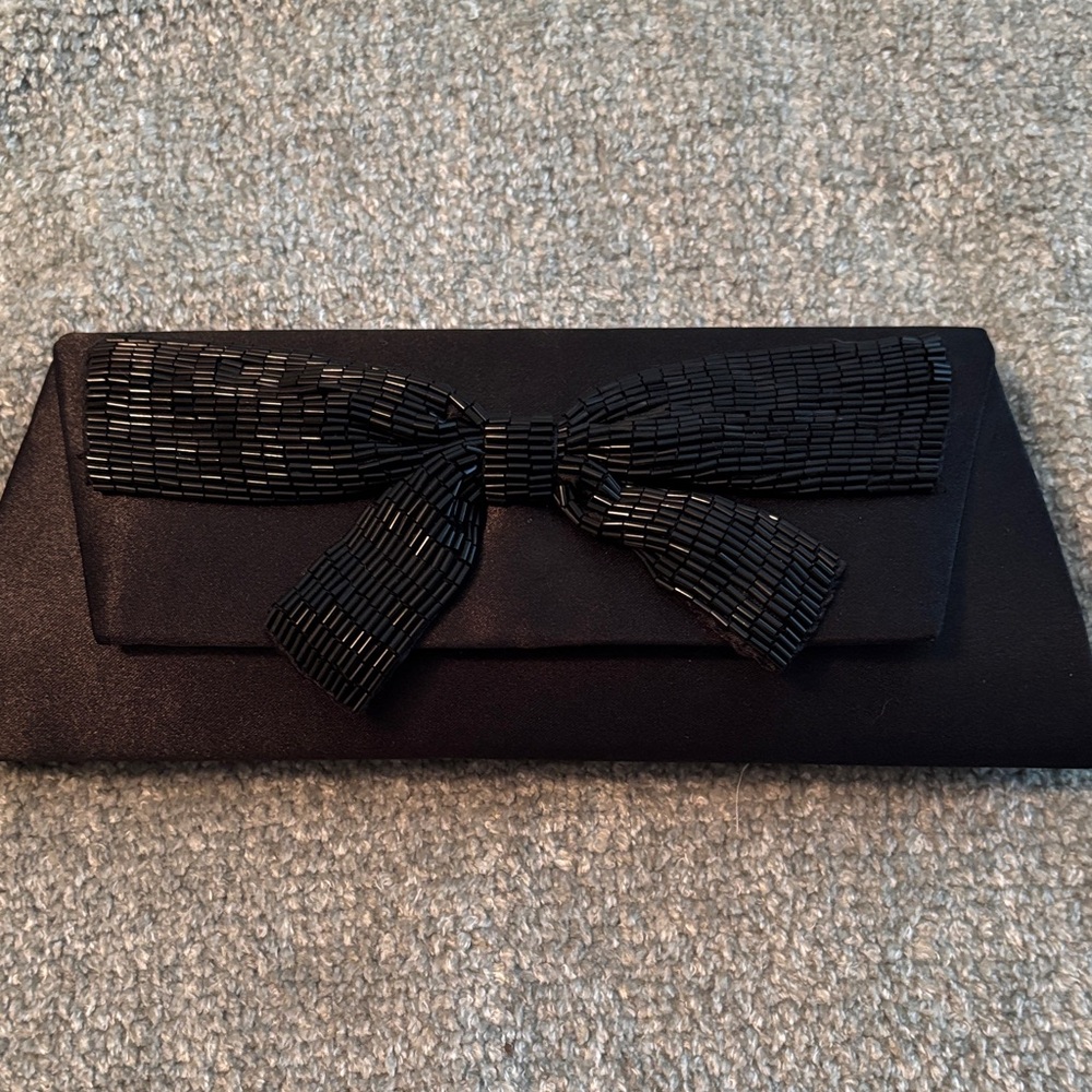 Chic Black Clutch with Beaded Bow
